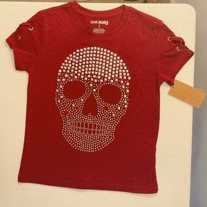 Steve Madden Kids Girl Short Sleeve Burgundy Beaded Skull T shirt Size Small